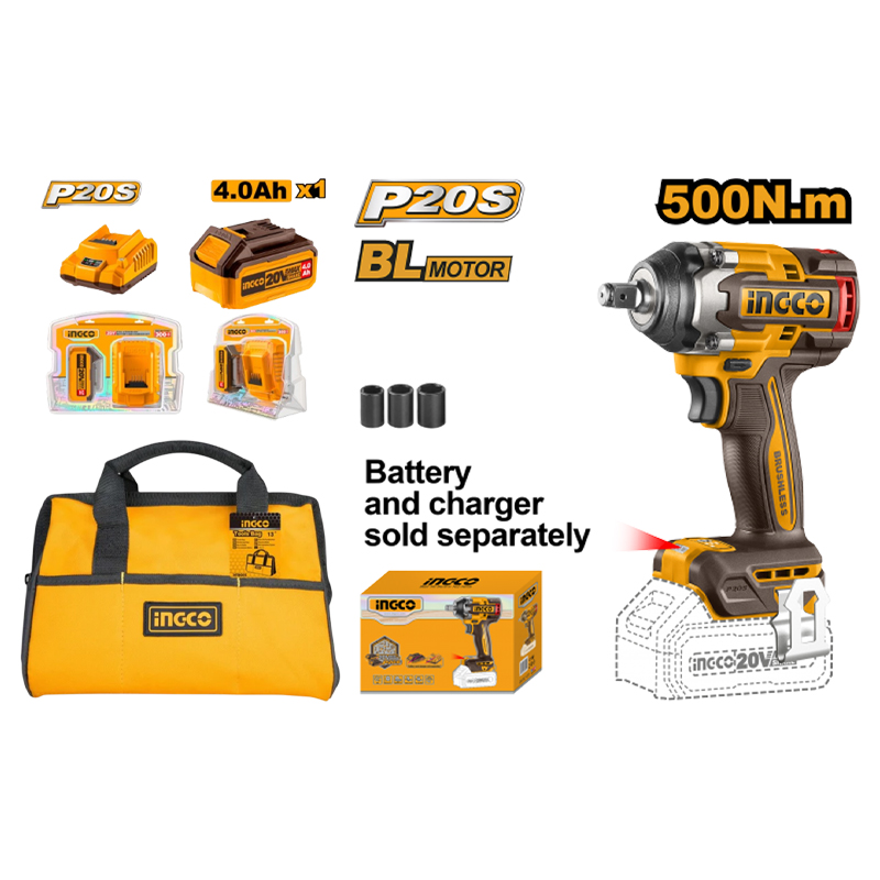 Kit Avvitatore 500N.m + Kit Batteria + Caricabatterie 4Ah + Borsa Portattrezzi 33 cm